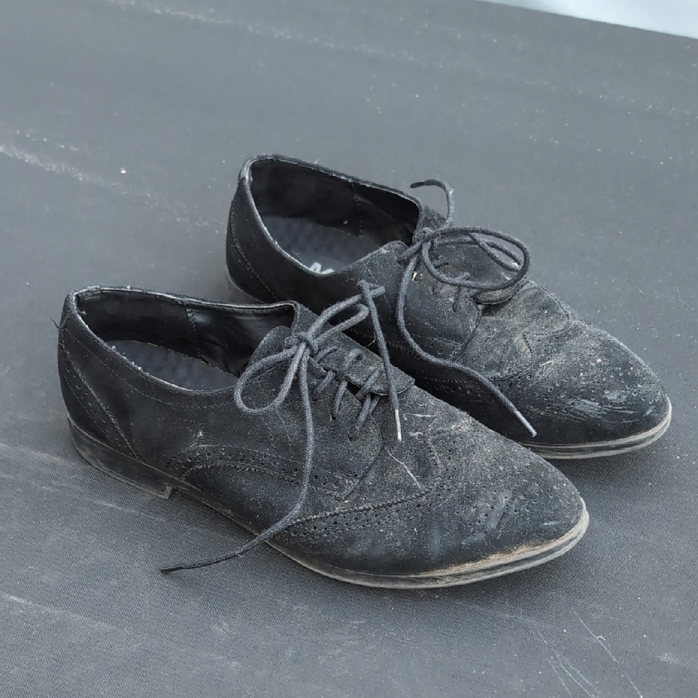 Mia Women's 9 Black‎ Faux Suede Lace Up Loafer Style Shoes